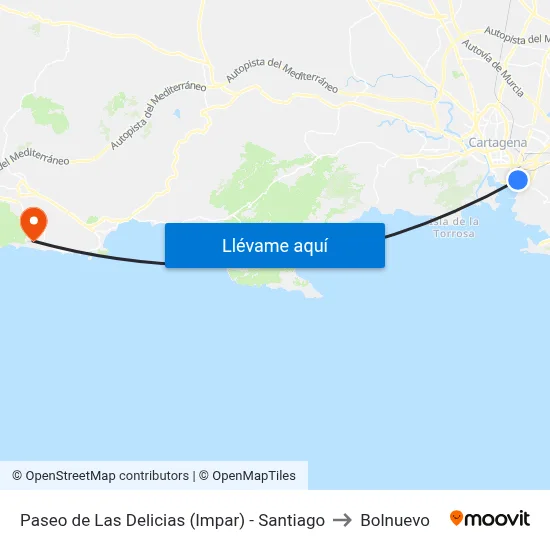 Paseo de Las Delicias (Impar) - Santiago to Bolnuevo map