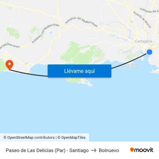 Paseo de Las Delicias (Par) - Santiago to Bolnuevo map
