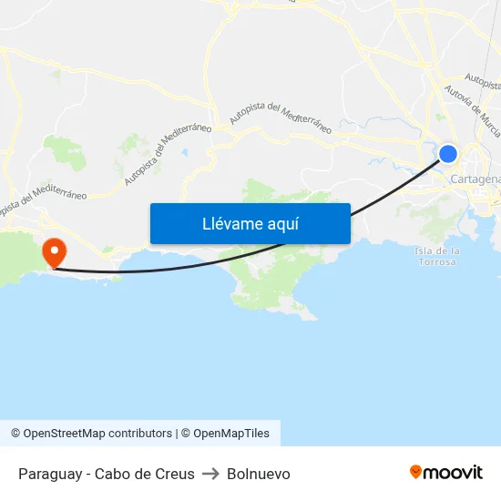 Paraguay - Cabo de Creus to Bolnuevo map