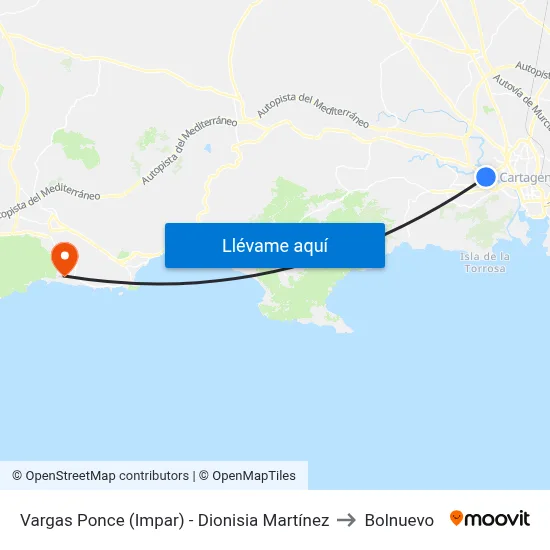 Vargas Ponce (Impar) - Dionisia Martínez to Bolnuevo map