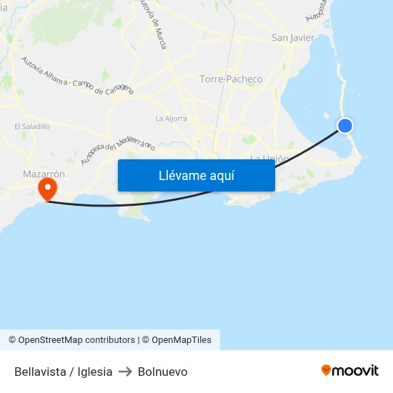 Bellavista / Iglesia to Bolnuevo map