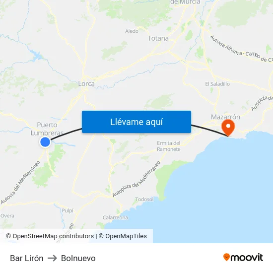 Bar Lirón to Bolnuevo map