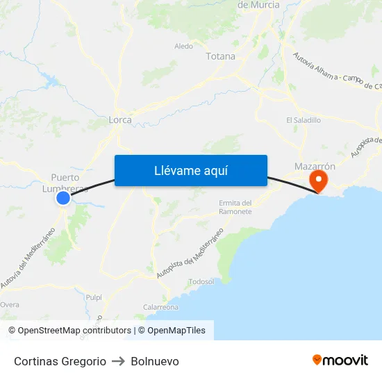 Cortinas Gregorio to Bolnuevo map