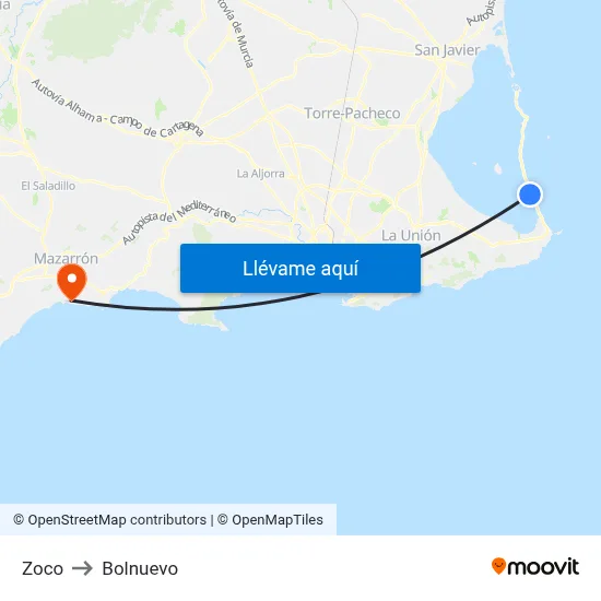 Zoco to Bolnuevo map