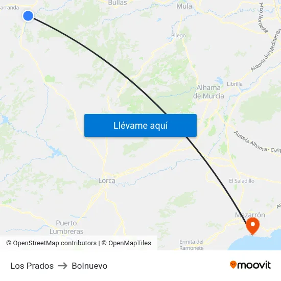 Los Prados to Bolnuevo map