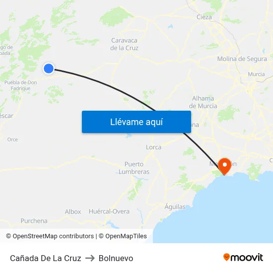 Cañada De La Cruz to Bolnuevo map