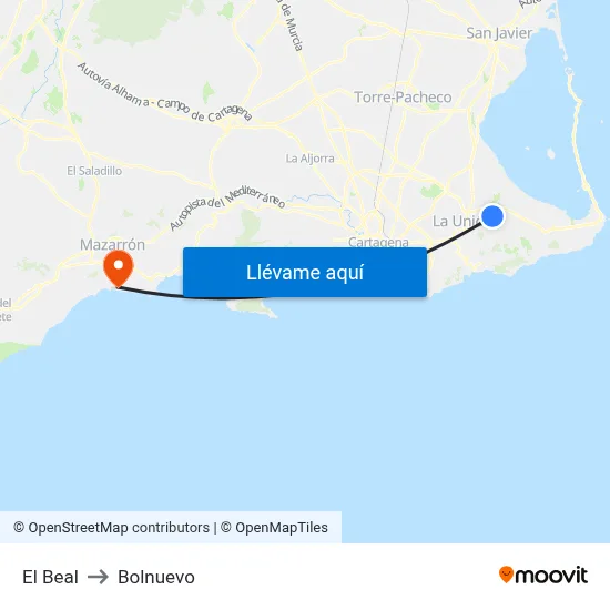 El Beal to Bolnuevo map