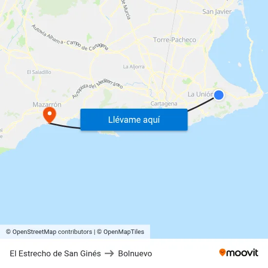 El Estrecho de San Ginés to Bolnuevo map