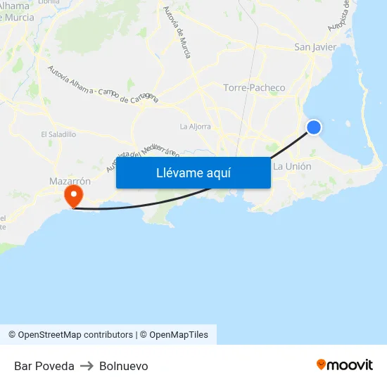 Bar Poveda to Bolnuevo map