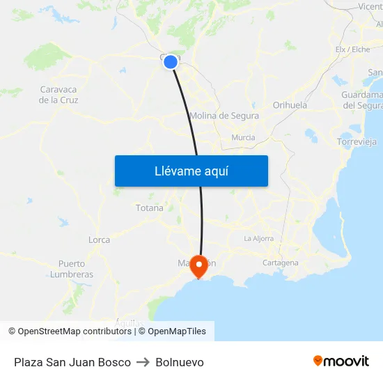 Plaza San Juan Bosco to Bolnuevo map