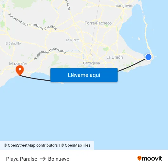 Playa Paraíso to Bolnuevo map
