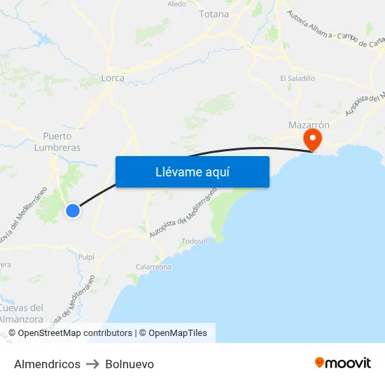Almendricos to Bolnuevo map