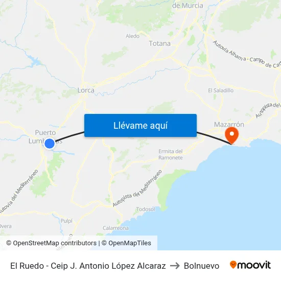 El Ruedo - Ceip J. Antonio López Alcaraz to Bolnuevo map