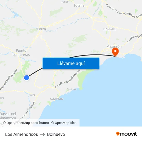 Los Almendricos to Bolnuevo map