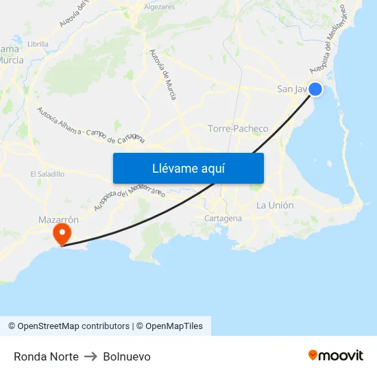 Ronda Norte to Bolnuevo map