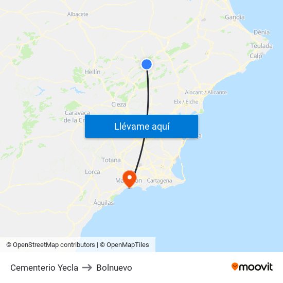 Cementerio Yecla to Bolnuevo map