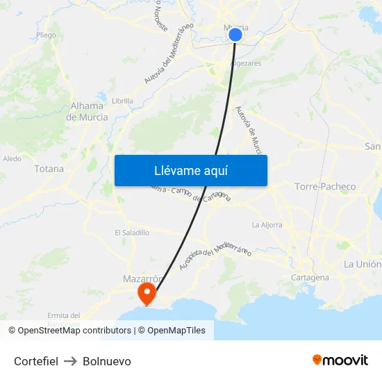 Cortefiel to Bolnuevo map