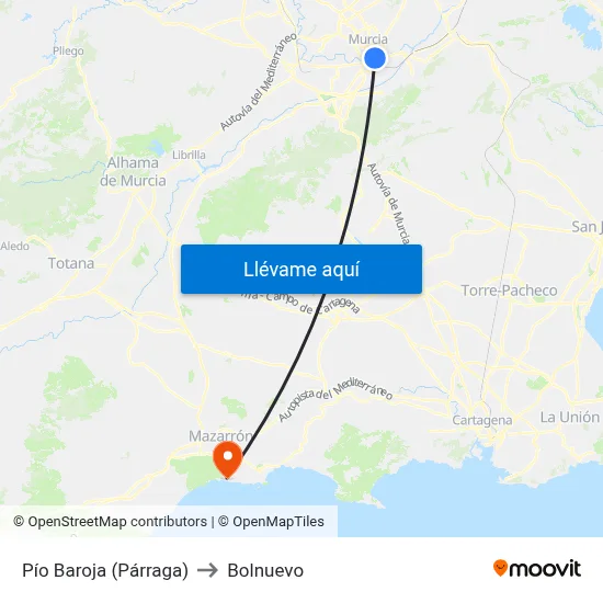 Pío Baroja (Párraga) to Bolnuevo map