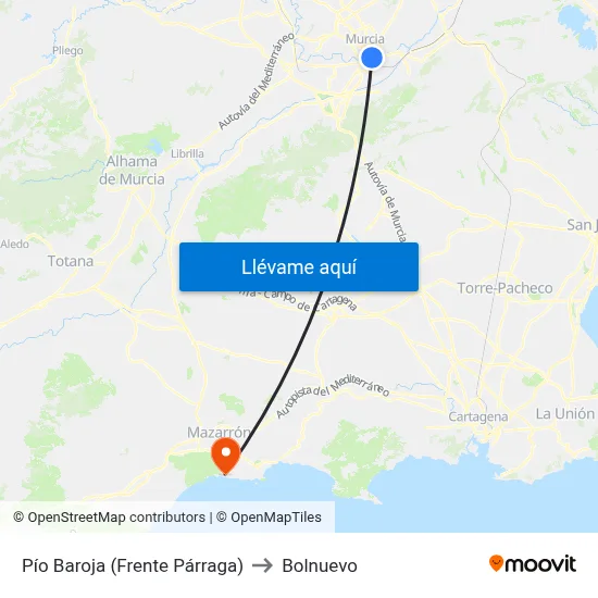 Pío Baroja (Frente Párraga) to Bolnuevo map