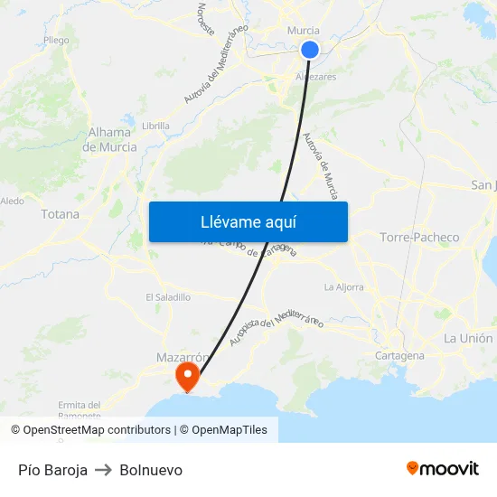 Pío Baroja to Bolnuevo map