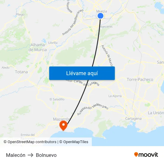 Malecón to Bolnuevo map