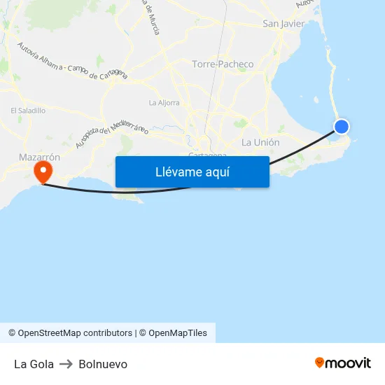 La Gola to Bolnuevo map