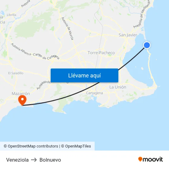 Veneziola to Bolnuevo map