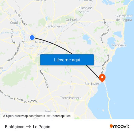 Biológicas to Lo Pagán map