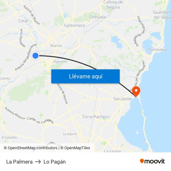 La Palmera to Lo Pagán map