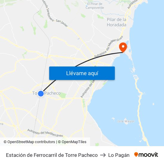 Estación de Ferrocarril de Torre Pacheco to Lo Pagán map