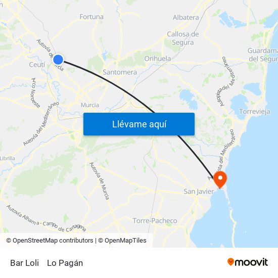 Bar Loli to Lo Pagán map