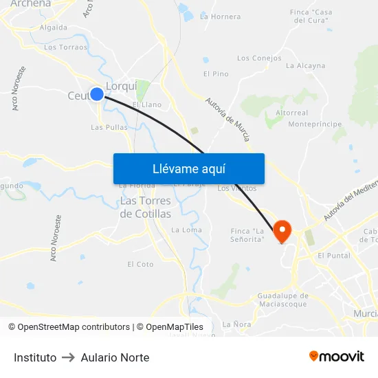 Instituto to Aulario Norte map