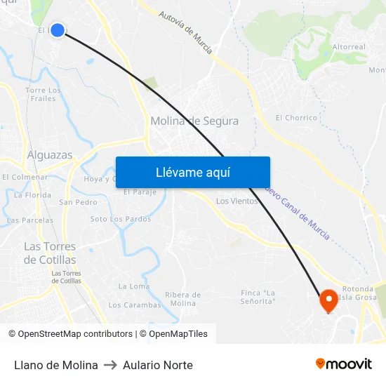 Llano de Molina to Aulario Norte map