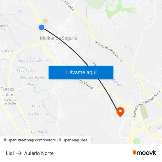 Lidl to Aulario Norte map