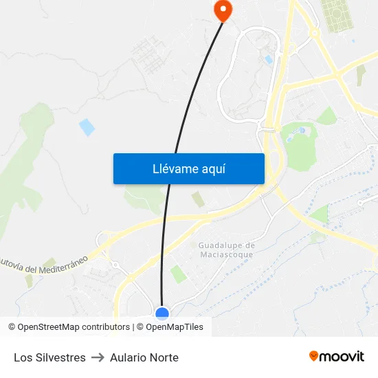 Los Silvestres to Aulario Norte map