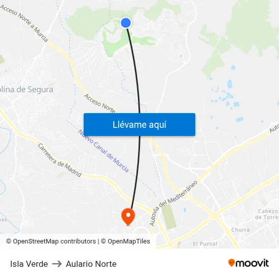 Isla Verde to Aulario Norte map