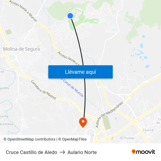 Cruce Castillo de Aledo to Aulario Norte map