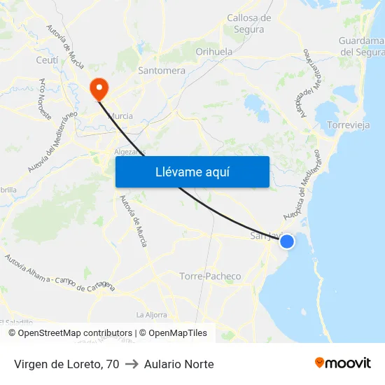 Virgen de Loreto, 70 to Aulario Norte map