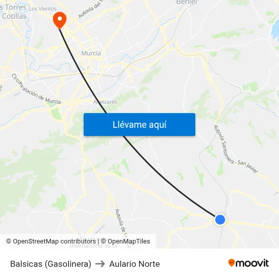 Balsicas (Gasolinera) to Aulario Norte map