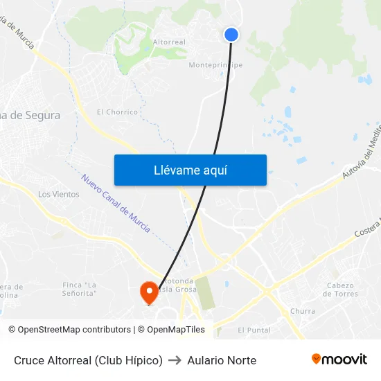Cruce Altorreal (Club Hípico) to Aulario Norte map