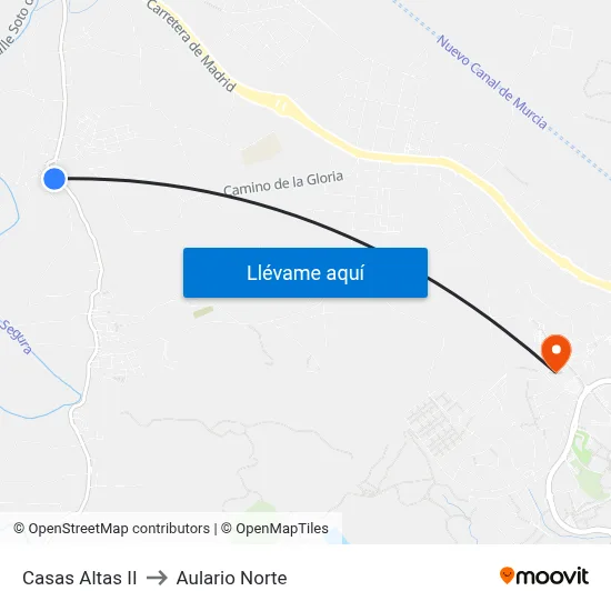 Casas Altas II to Aulario Norte map