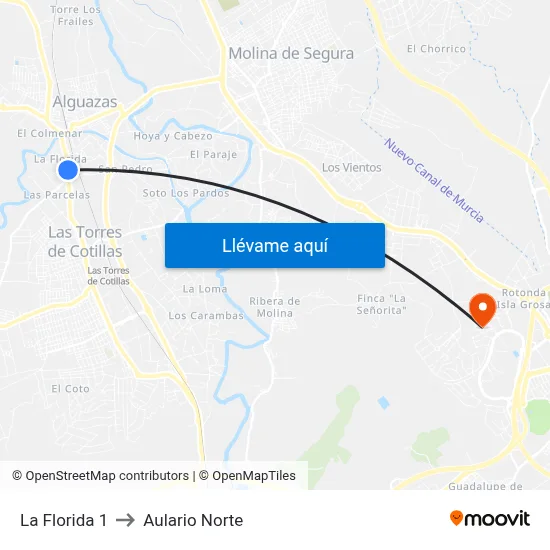 La Florida 1 to Aulario Norte map