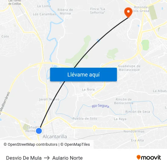 Desvío De Mula to Aulario Norte map