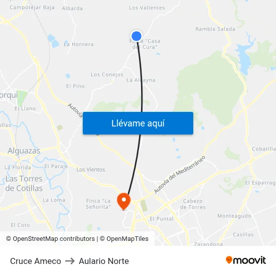 Cruce Ameco to Aulario Norte map