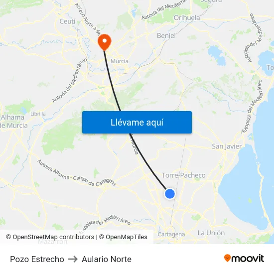 Pozo Estrecho to Aulario Norte map