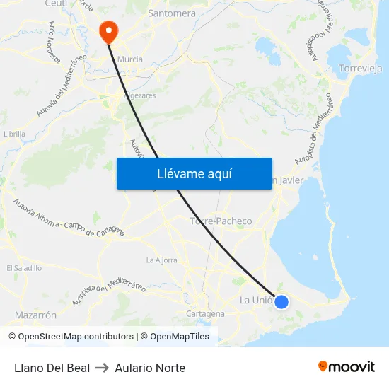 Llano Del Beal to Aulario Norte map