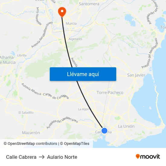 Calle Cabrera to Aulario Norte map