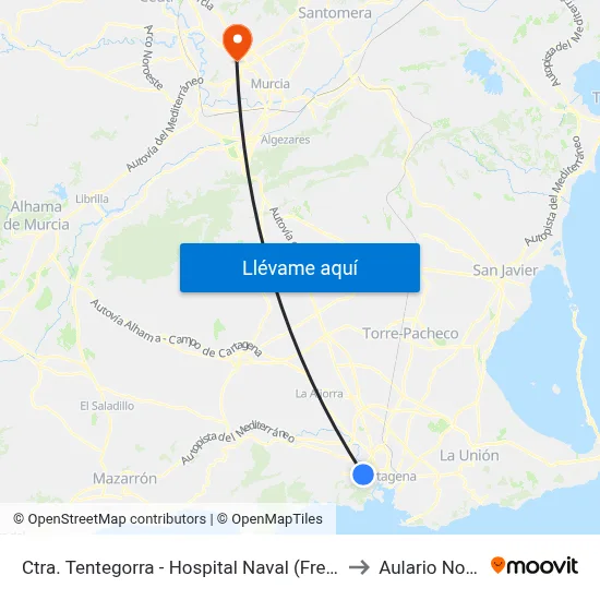 Ctra. Tentegorra - Hospital Naval (Frente) to Aulario Norte map