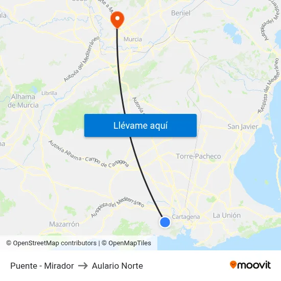 Puente - Mirador to Aulario Norte map