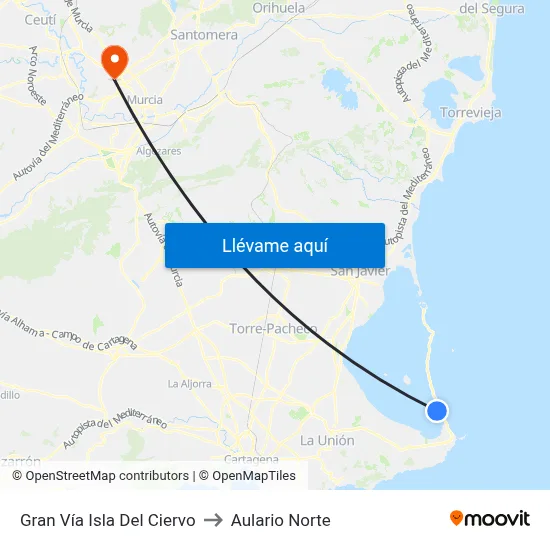 Gran Vía Isla Del Ciervo to Aulario Norte map